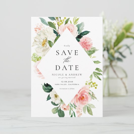 Romantische Wasserfarbenfrühlingsblüten Save The Date (Stehend Vorderseite)