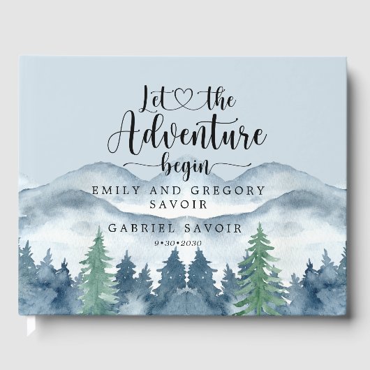 Romantische Wasserfarbengebirge Bäume Hochzeit Gästebuch (Vorderseite)