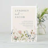 Romantische Wasserfarbenhochzeit Wildblume Flora Einladung (Stehend Vorderseite)
