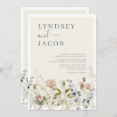 Romantische Wasserfarbenhochzeit Wildblume Flora Einladung (Vorne/Hinten)