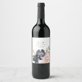 Romantische Wasserfarbennacht Florals Hochzeitsfla Weinetikett (Vorderseite)
