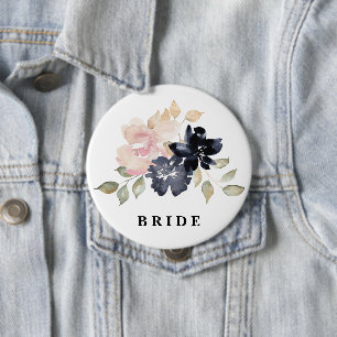 Romantische Wasserfarbennacht Florals Wedding Brid Button