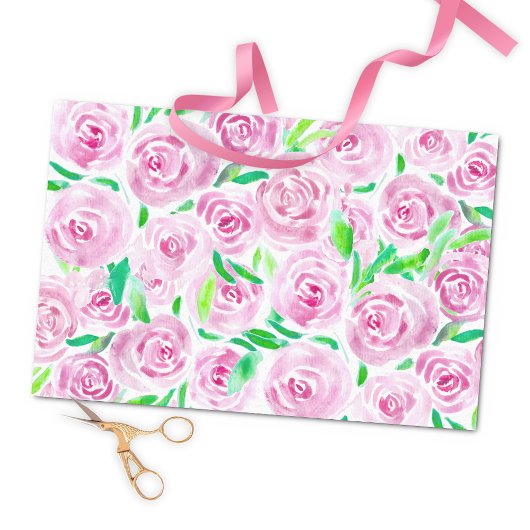 Romantische Wasserfarbenrosa Rosen mit grünen Blät Seidenpapier