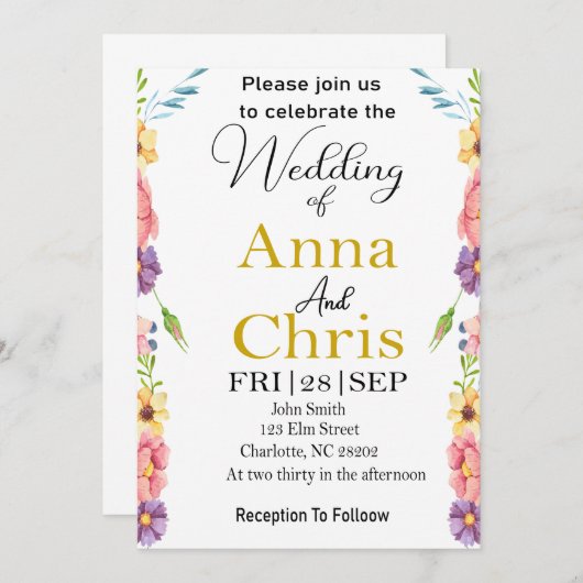 Romantische Wasserfarbenwiese Einladung (Vorne/Hinten)