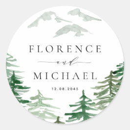Romantische Wasserfarbenwoodland-Hochzeit Runder Aufkleber