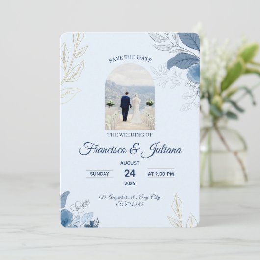 Romantische Wasserhochzeit Save The Date (Stehend Vorderseite)