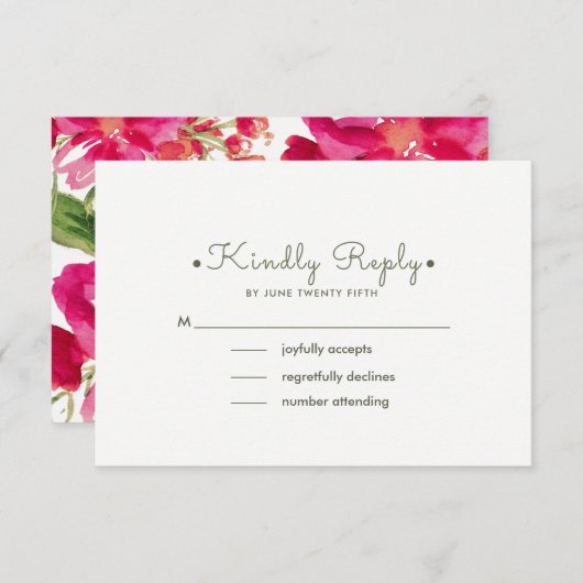 Romantische Watercol Floral Wedding RSVP Cards (Vorne/Hinten)