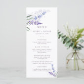 Romantische Watercolor Lavendel Wedding Menü (Stehend Vorderseite)