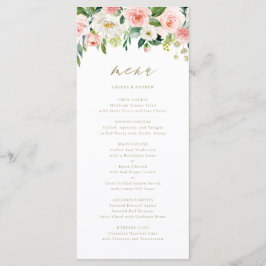 Romantische Watercolor Peach Florals Gold Menü Kar Menükarte