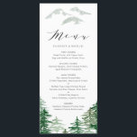 Romantische Watercolor Woodland Wedding Menu Card Menükarte<br><div class="desc">Themenkarte Holz mit grünen Aquarellbäumen und Bergen. Diese skurrile Karte eignet sich perfekt für Veranstaltungen zum Thema Wald und Wälder. Matching-Elemente sind verfügbar.</div>