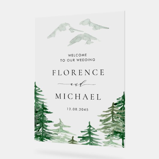 Romantische Watercolor Woodland Wedding Willkommen Acrylschild (Winkel)