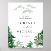 Romantische Watercolor Woodland Wedding Willkommen Poster (Vorne)