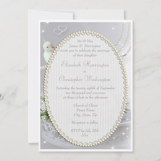 Romantische Wedding Tauben, Glitzern u. Rosen Einladung (Rückseite)