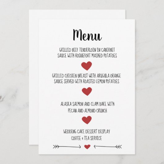 ROMANTISCHE WEDING MENU CARD MENÜKARTE (Vorne/Hinten)