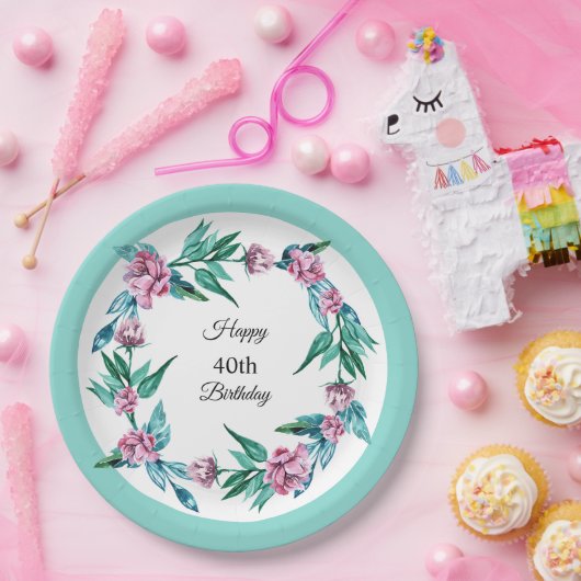 Romantische Weibchenblüte 40. Geburtstag Pappteller (Party)