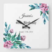 Romantische Weibchenblüte 40. Geburtstag Quadratische Wanduhr (Vorderseite)