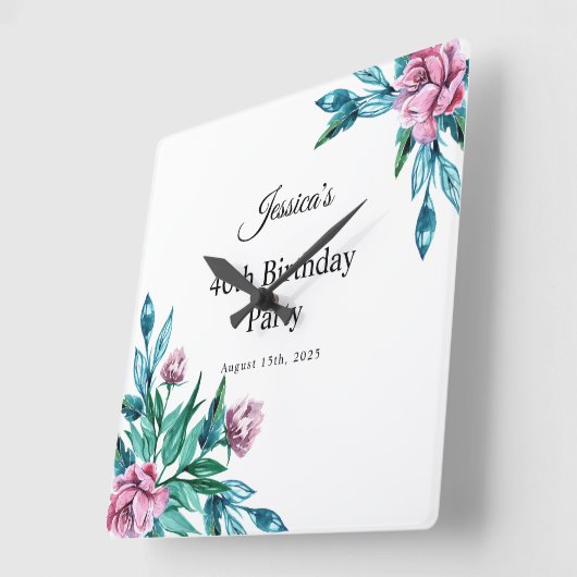 Romantische Weibchenblüte 40. Geburtstag Quadratische Wanduhr (Winkel)