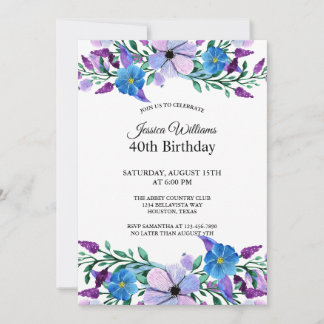 Romantische weibliche Mischflora 40. Geburtstag Einladung