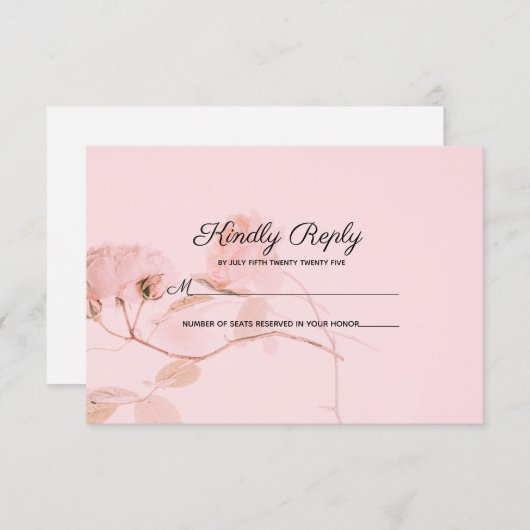 Romantische weich rosa Rosenknospe Wedding RSVP (Vorne/Hinten)