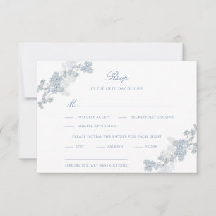 Romantische weiche blaue Vintage-Blumenhochzeit RSVP Karte