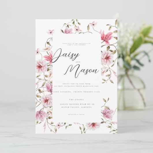 Romantische weiche Blütenblüte Rosa Wasserfarbenho Einladung (Stehend Vorderseite)
