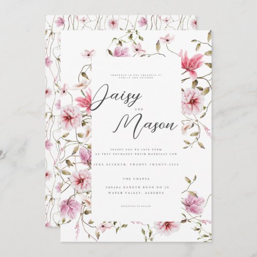 Romantische weiche Blütenblüte Rosa Wasserfarbenho Einladung (Vorne/Hinten)