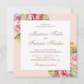 Romantische weiche rosa florale islamische Hochzei Einladung (Rückseite)