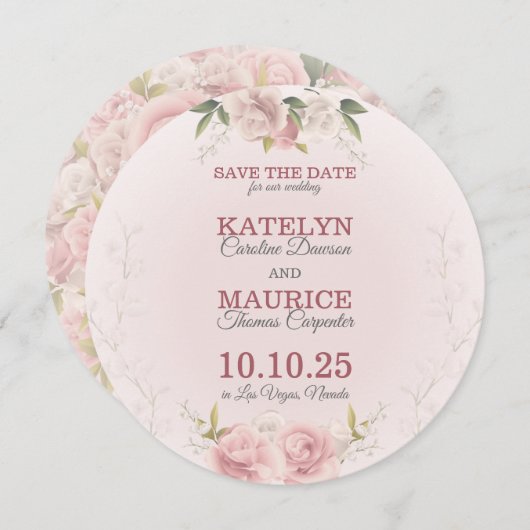 Romantische weiche Rose Save the Date Karte (Vorne/Hinten)