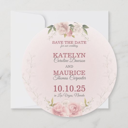 Romantische weiche Rose Save the Date Karte (Vorderseite)