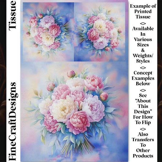 Romantische weiche Wasserfarbenpione CR3 Decoupage Seidenpapier