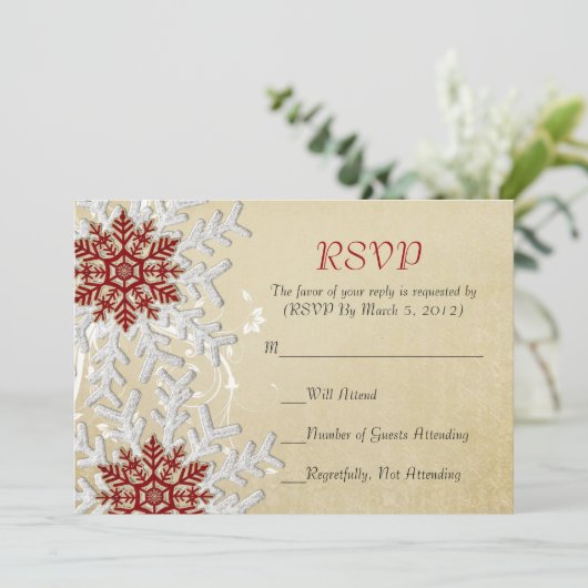 Romantische Weihnachtsschneeflocken RSVP-Karte Einladung (Stehend Vorderseite)