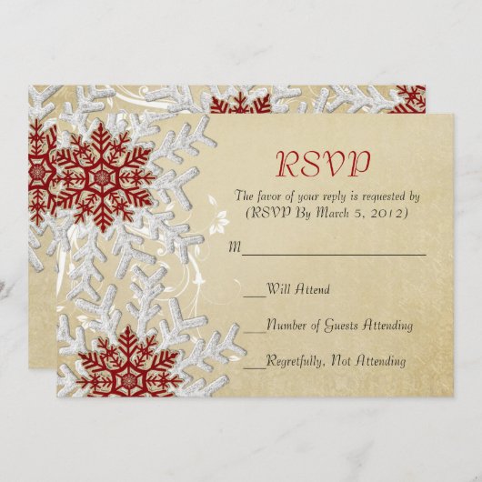 Romantische Weihnachtsschneeflocken RSVP-Karte Einladung (Vorne/Hinten)