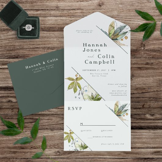 Romantische Weinberge Minimaler Garten Grün Blau All In One Einladung