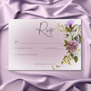 Romantische Weiß und Lila Blumen Moderne Hochzeit RSVP Karte