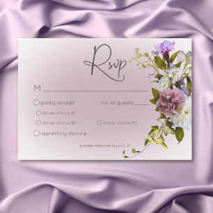 Romantische Weiß und Lila Blumen Moderne Hochzeit RSVP Karte