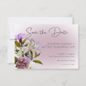 Romantische Weiß und Lila Blumen Moderne Hochzeit Save The Date (Vorderseite)