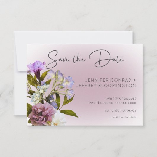 Romantische Weiß und Lila Blumen Moderne Hochzeit Save The Date (Vorderseite)