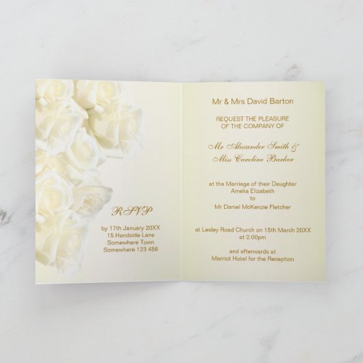 Romantische Weißcreme-Rose Hochzeitskarte Einladung (Innenseite)