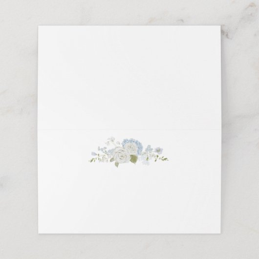 Romantische weiße blaue Hochzeit Platzkarte (Außenseite Aufgefaltet)