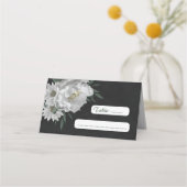 Romantische weiße Blume botanisch schwarz Platzkarte (Vorderseite)