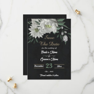 Romantische weiße Blume botanisch schwarz Save The Date
