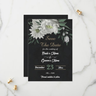 Romantische weiße Blume botanisch schwarz Save The Date