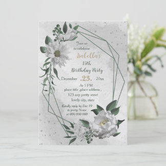 romantische weiße Blume botanischer Geburtstag Einladung