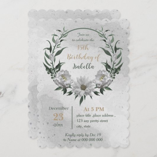 romantische weiße Blume botanischer Geburtstag Einladung (Vorne/Hinten)