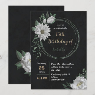 Romantische weiße Blume botanischer Schwarzer Gebu Einladung