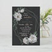 Romantische weiße Blume botanischer Schwarzer Gebu Einladung (Stehend Vorderseite)