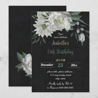 Romantische weiße Blume botanischer Schwarzer Gebu Einladung