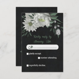 Romantische weiße Blume grün botanisches Schwarz RSVP Karte
