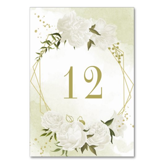 Romantische weiße Blume grün goldgelb geometrisch Tischnummer (Vorderseite)