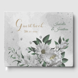 Romantische weiße Blume & grüne Blätter Hochzeit Gästebuch